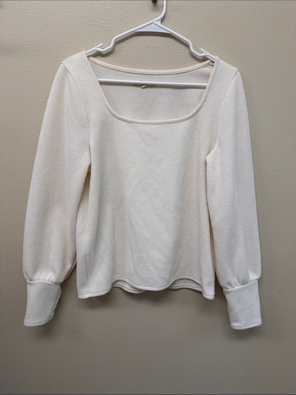 Madewell Cream Square-Neck Long Sleeve Knit Top